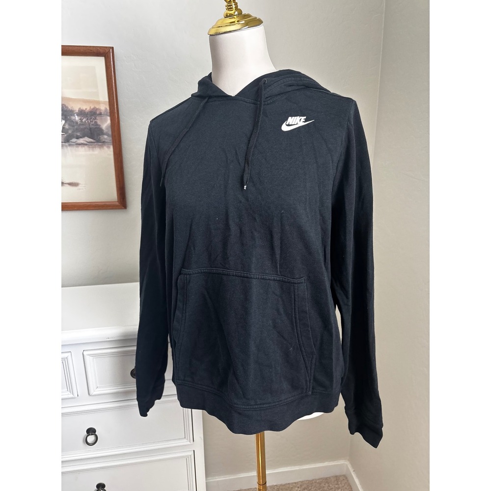 Nike Sportswear Womens Black Pullover Hoodie White Logo Size Large CJ3914-010